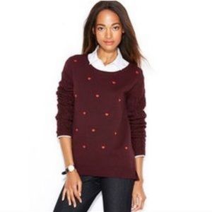 Maison Jules Sweater Cable Knit Burgundy Hearts L
